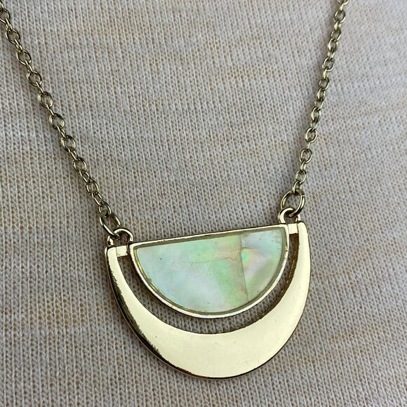 MOP Gold Tone Modernist Pendant Necklace - Picture 2 of 5